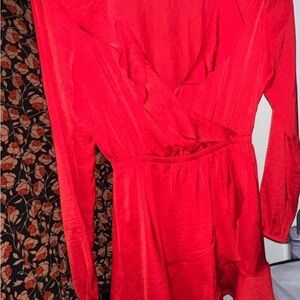 Express Vibrant Red Long Sleeve Dress
